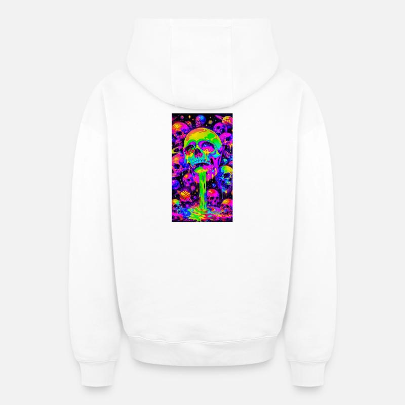 Squelettes néon psychédéliques - Sweat à capuche unisexe zippé oversize épais SPREAD - blanc
