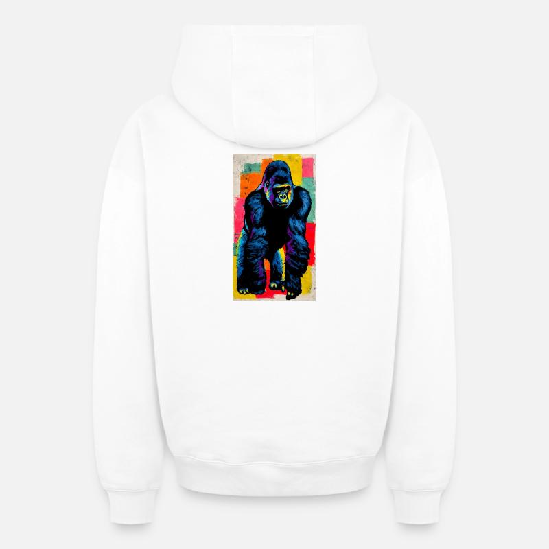 gorille - Sweat à capuche unisexe zippé oversize épais SPREAD - blanc