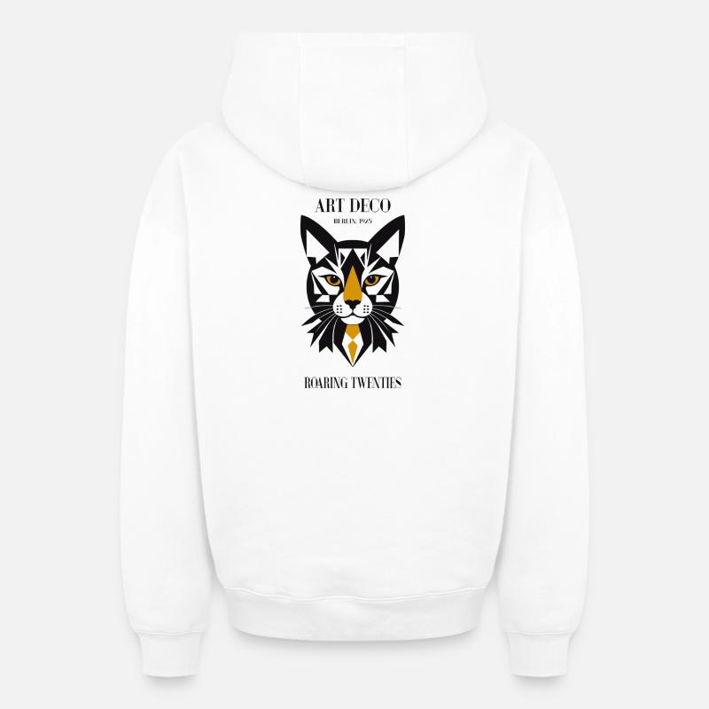 Chat Art Déco - Sweat à capuche unisexe zippé oversize épais SPREAD - blanc