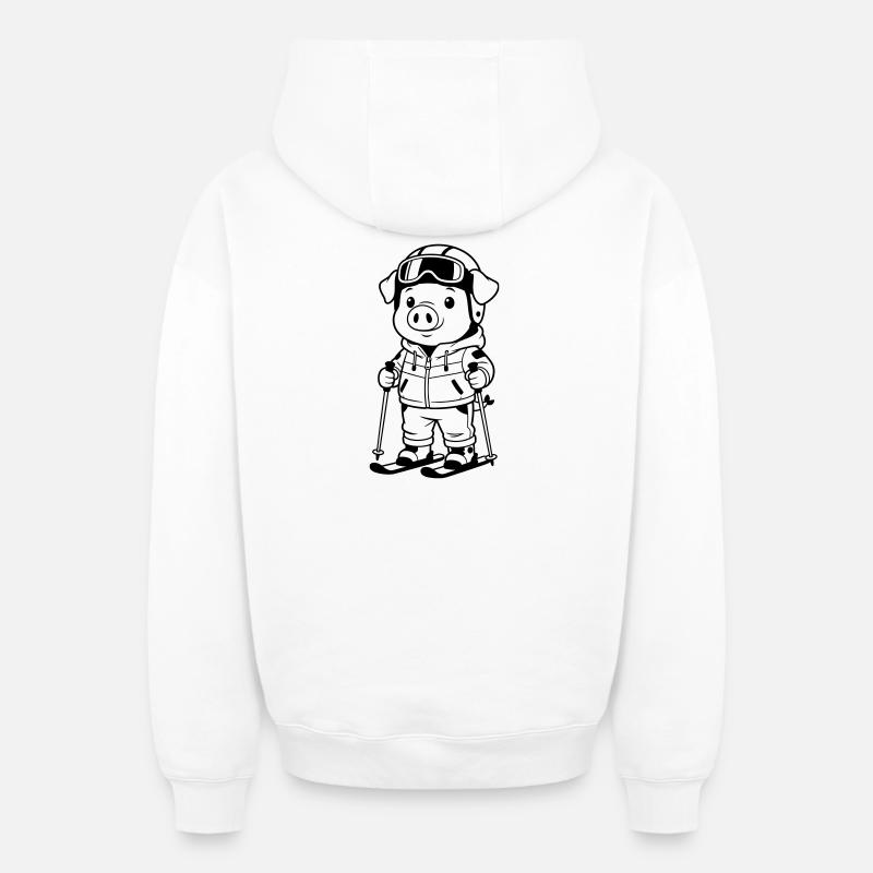 Cochon avec des skis - Sweat à capuche unisexe zippé oversize épais SPREAD - blanc