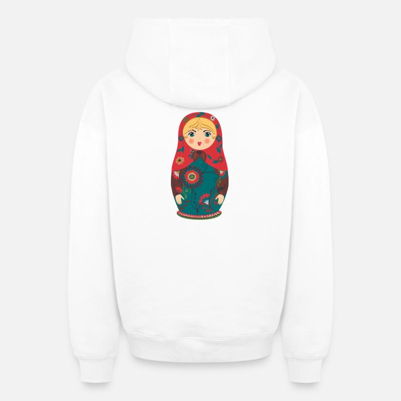 Poupée russe d’art populaire - Sweat à capuche unisexe zippé oversize épais SPREAD - blanc