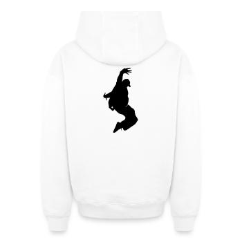 B-Boy Silhouette – Breakdance Freeze - Oversized Heavyweight Unisex Zip Hoodie - Weiß - Hinten - AI Model Male 178 light (178cm)