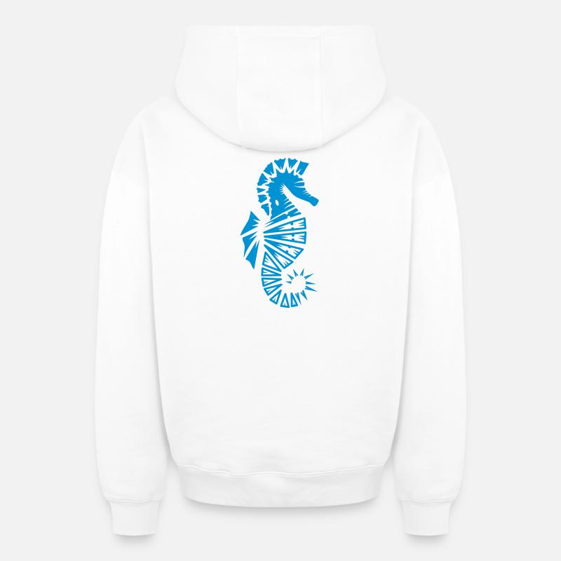 Hippocampe stylisé - Sweat à capuche unisexe zippé oversize épais SPREAD - blanc