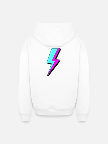 Psychedelic Neon Lightning - Oversized Heavyweight Unisex Zip Hoodie - white