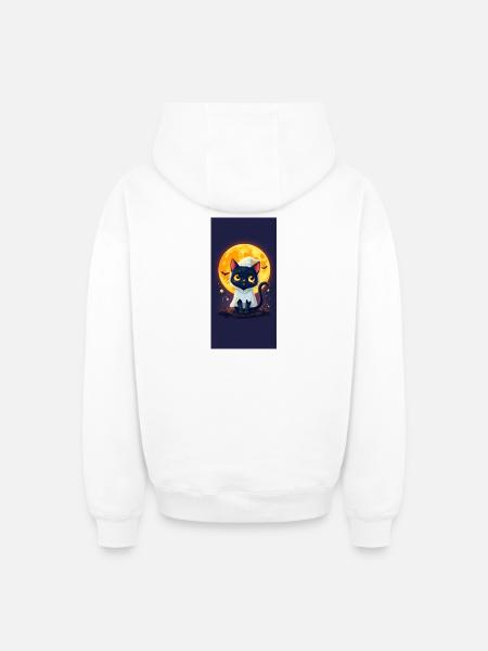 Moonlight Cat in Ghost Cloak - Oversized Heavyweight Unisex Zip Hoodie - white