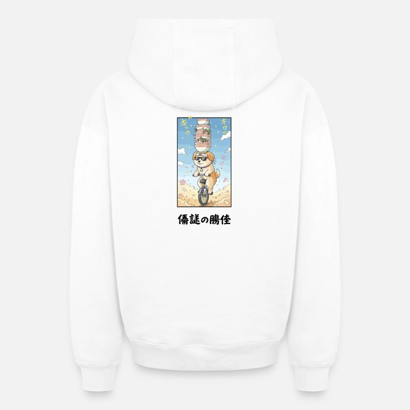 Noodle Stack Pup auf Einrad - Oversized Heavyweight Unisex Zip Hoodie - Weiß