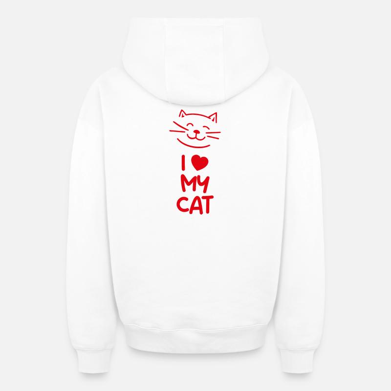 J’aime mon chat - Sweat à capuche unisexe zippé oversize épais SPREAD - blanc