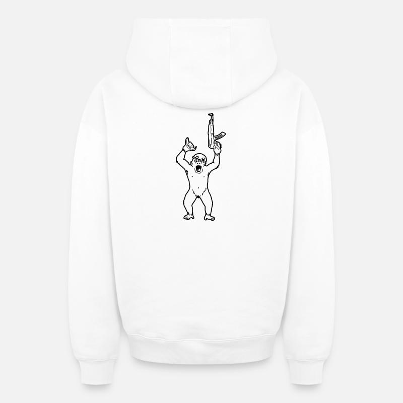 mitrailleuse de chimpanzé - Sweat à capuche unisexe zippé oversize épais SPREAD - blanc