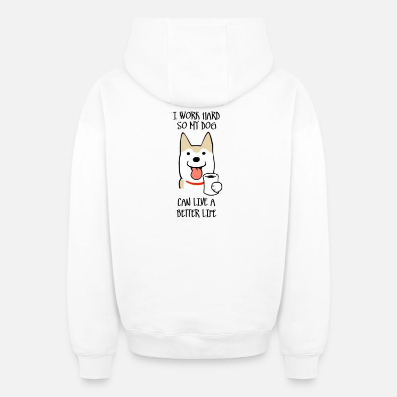 Je travaille dur - Sweat à capuche unisexe zippé oversize épais SPREAD - blanc
