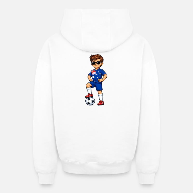 Soccer Boy Fan d’Australie Drapeau australien - Sweat à capuche unisexe zippé oversize épais SPREAD - blanc