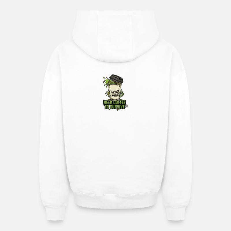 Café Zombie Need Coffee - Sweat à capuche unisexe zippé oversize épais SPREAD - blanc