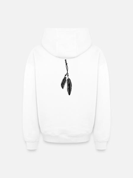 Feathers on a band with pearls, Indian Style. - Oversized Heavyweight Unisex Zip Hoodie - white