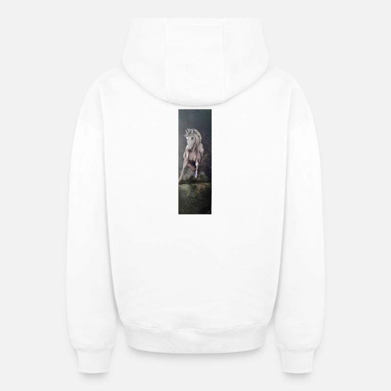 Cheval Sauvage - Sweat à capuche unisexe zippé oversize épais SPREAD - blanc