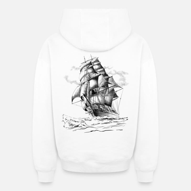 sailing ship - Sweat à capuche unisexe zippé oversize épais SPREAD - blanc