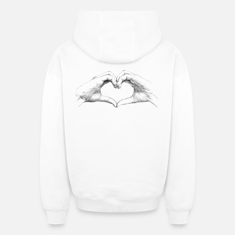 Hands heart - Sweat à capuche unisexe zippé oversize épais SPREAD - blanc