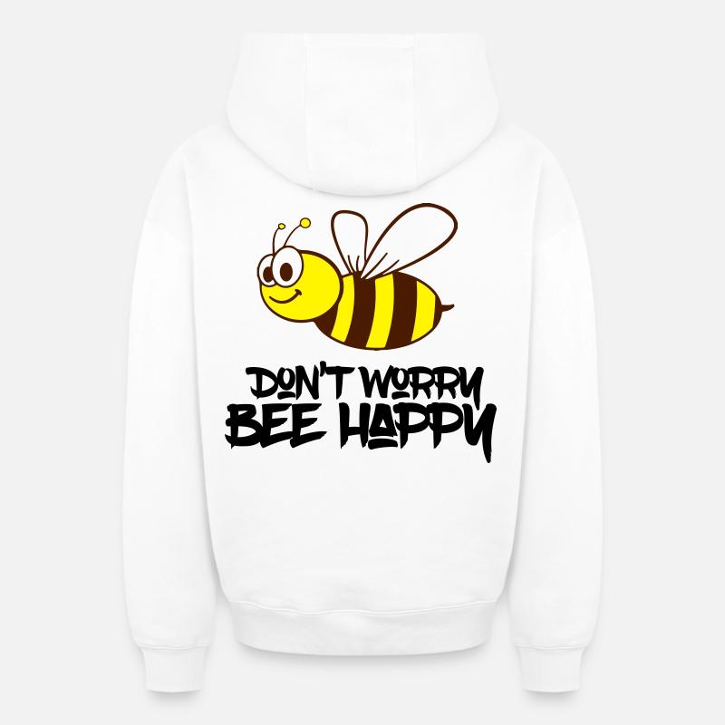 Bee happy - Sweat à capuche unisexe zippé oversize épais SPREAD - blanc