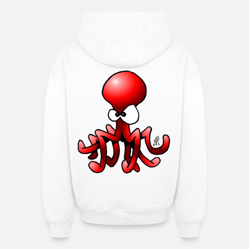Poulpe - Pieuvre - Sweat à capuche unisexe zippé oversize épais SPREAD - blanc