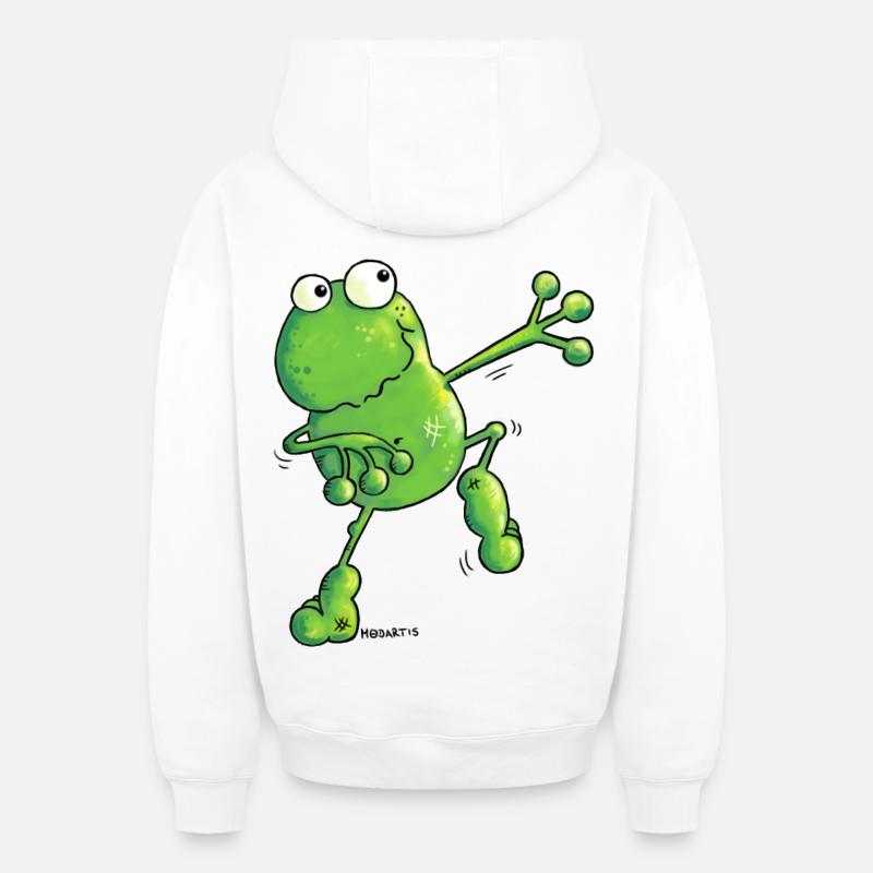 "Arthur" -Grenouille -Dessin animé - Sweat à capuche unisexe zippé oversize épais SPREAD - blanc