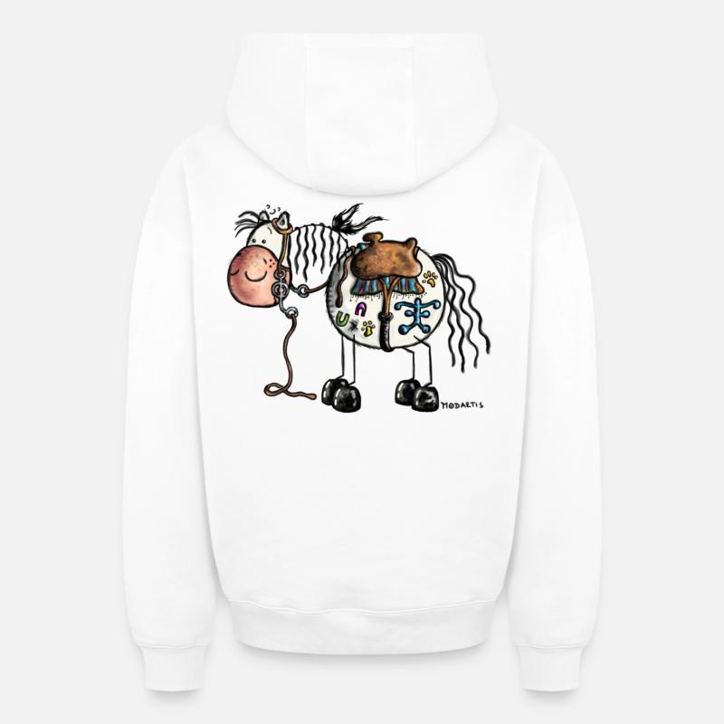 "Johnny Boy" - Cheval - Western - Sweat à capuche unisexe zippé oversize épais SPREAD - blanc