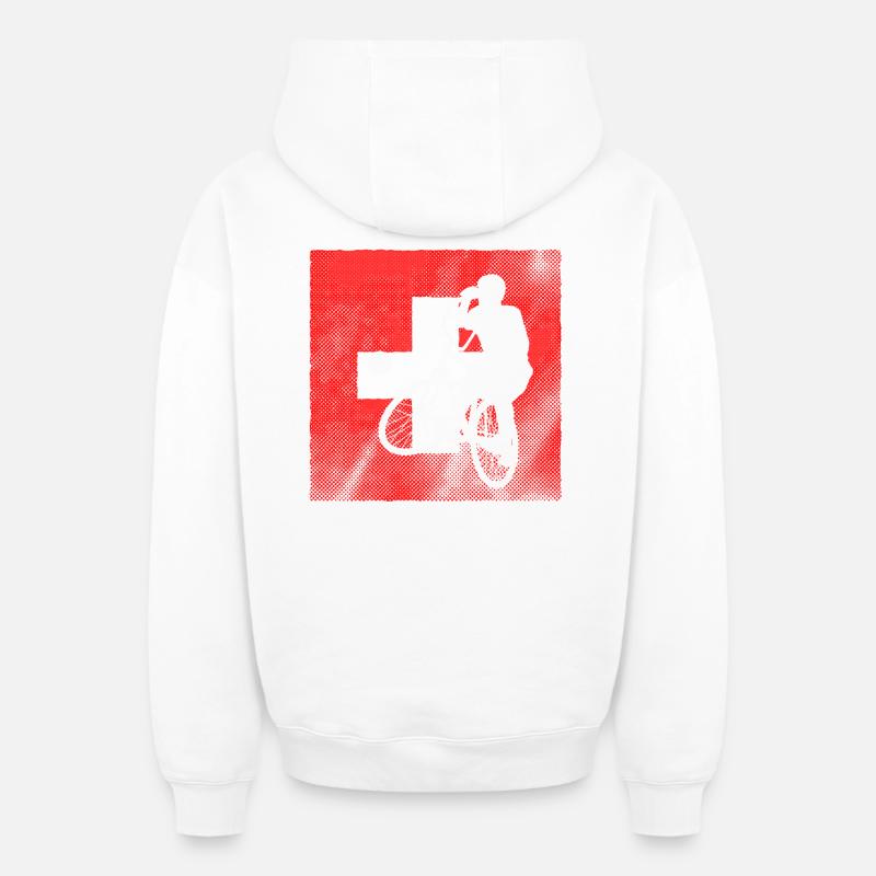 Radball | Drapeau Suisse - Sweat à capuche unisexe zippé oversize épais SPREAD - blanc