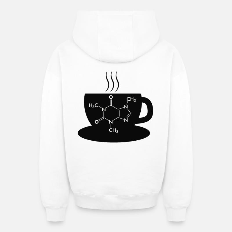 Café Caffeine Molecule - Sweat à capuche unisexe zippé oversize épais SPREAD - blanc