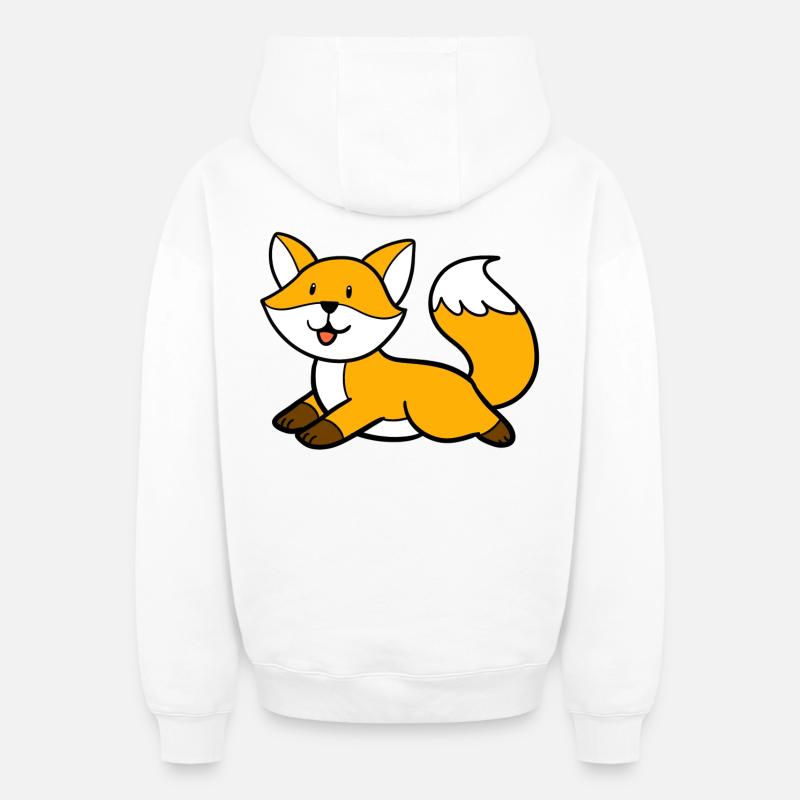 Renard couché - Sweat à capuche unisexe zippé oversize épais SPREAD - blanc