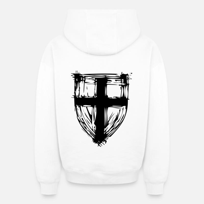 Bouclier de protection avec croix - Sweat à capuche unisexe zippé oversize épais SPREAD - blanc