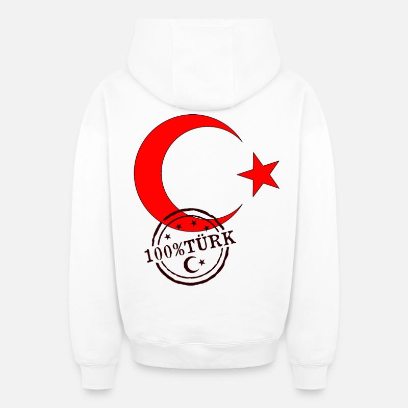 Drapeau turc 100% Türk - Sweat à capuche unisexe zippé oversize épais SPREAD - blanc