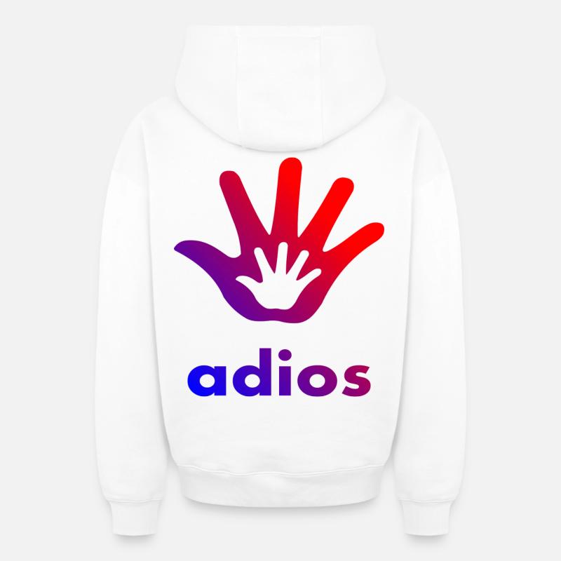Main Adios - Sweat à capuche unisexe zippé oversize épais SPREAD - blanc