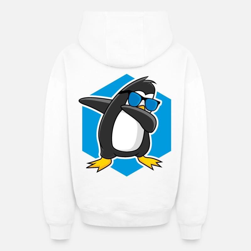 Pingouin dabbing - Sweat à capuche unisexe zippé oversize épais SPREAD - blanc