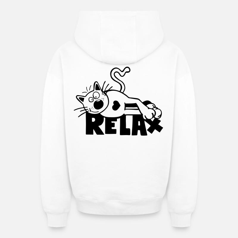 Relax Chat - Sweat à capuche unisexe zippé oversize épais SPREAD - blanc