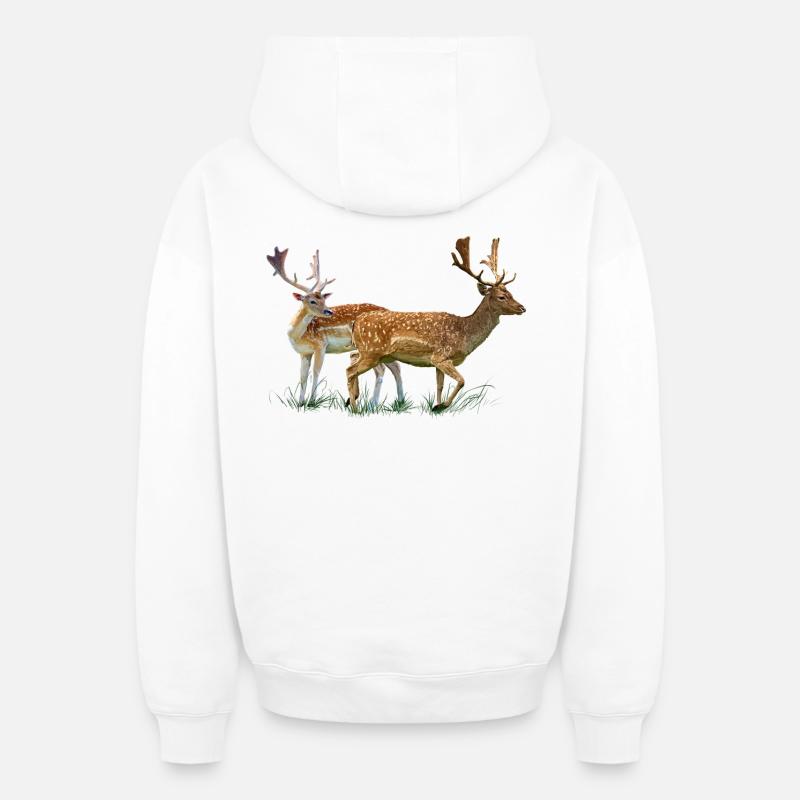 cerf - Sweat à capuche unisexe zippé oversize épais SPREAD - blanc