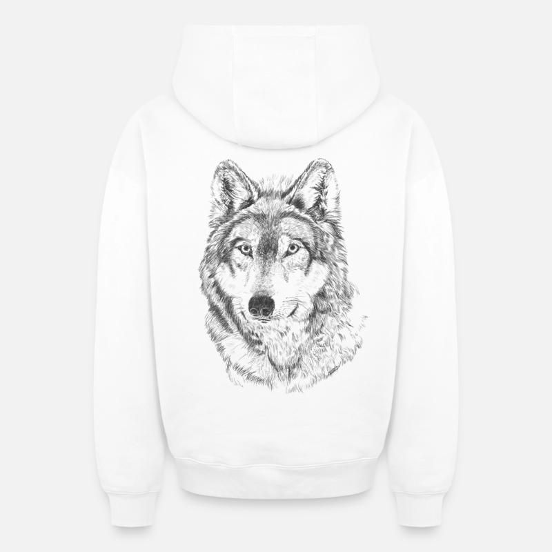 Wolf - Sweat à capuche unisexe zippé oversize épais SPREAD - blanc