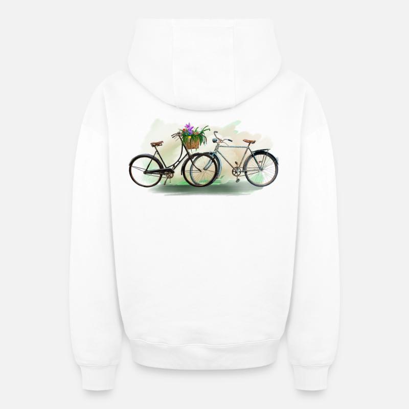 Bicycles love - Sweat à capuche unisexe zippé oversize épais SPREAD - blanc