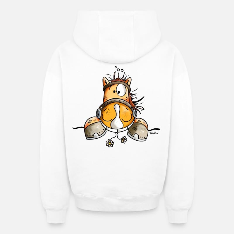 Drôle Cheval - Sweat à capuche unisexe zippé oversize épais SPREAD - blanc