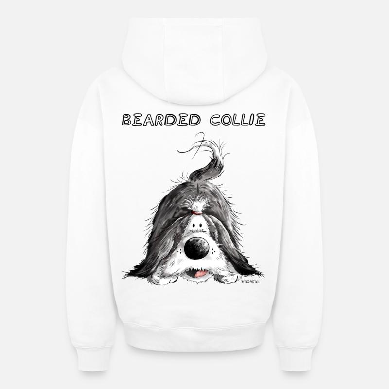 Bearded Collie - Sweat à capuche unisexe zippé oversize épais SPREAD - blanc