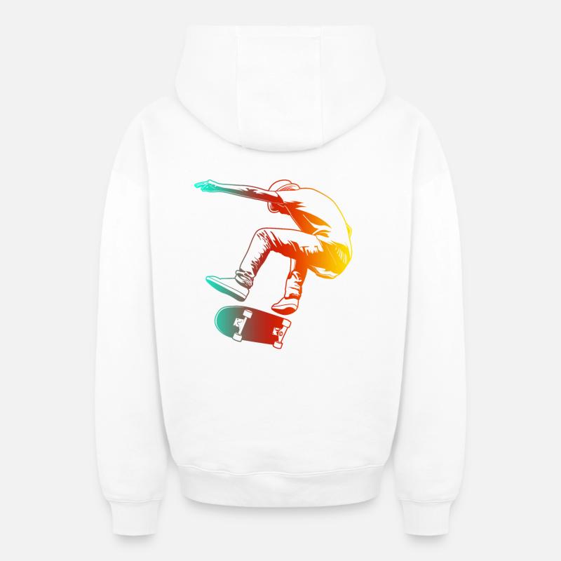Astuces de patinage - Sweat à capuche unisexe zippé oversize épais SPREAD - blanc