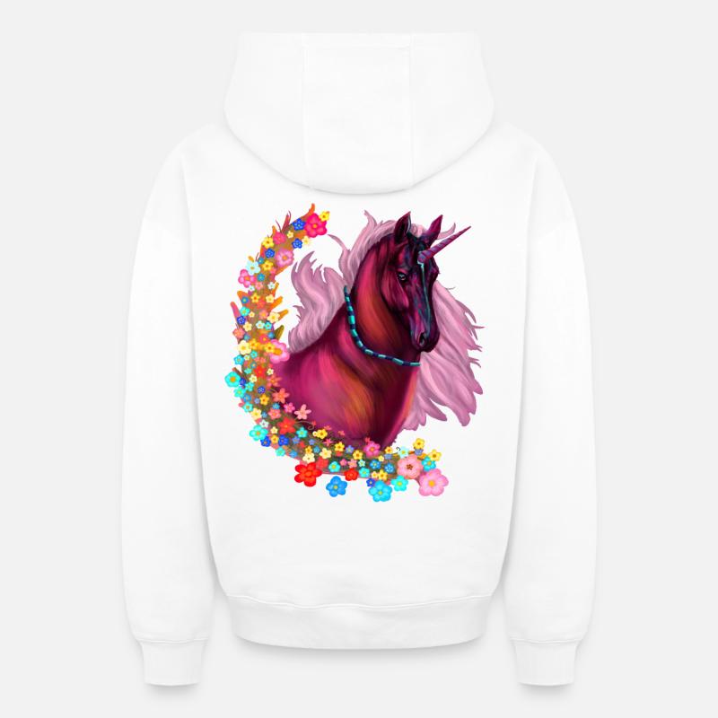 Licorne rose - Sweat à capuche unisexe zippé oversize épais SPREAD - blanc