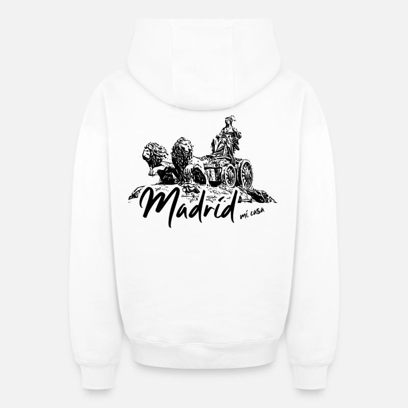Madrid ma maison - Sweat à capuche unisexe zippé oversize épais SPREAD - blanc