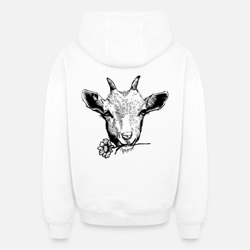 Chèvre - Sweat à capuche unisexe zippé oversize épais SPREAD - blanc