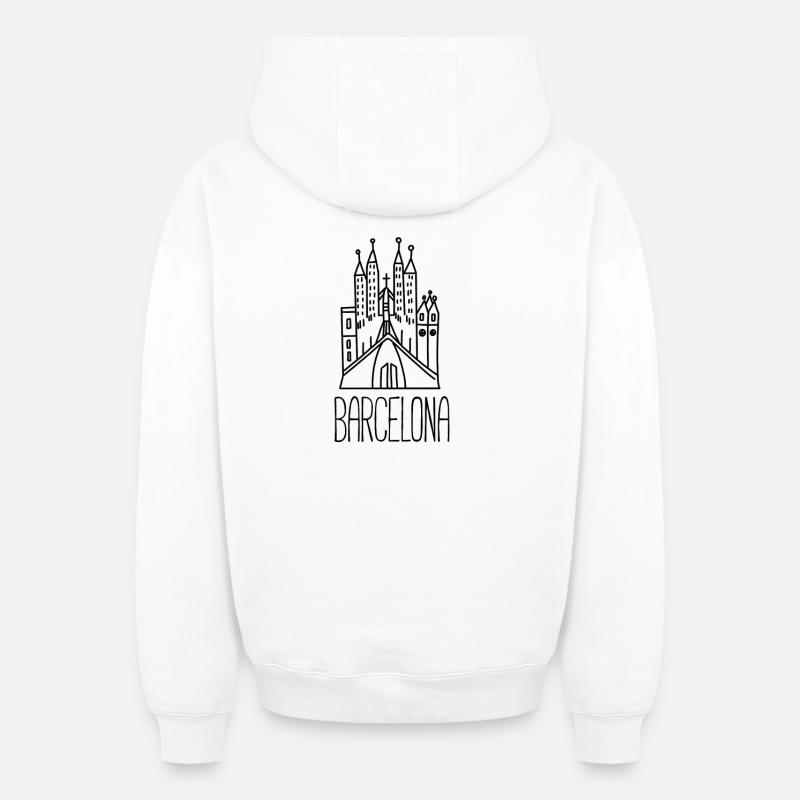 Barcelone - Sweat à capuche unisexe zippé oversize épais SPREAD - blanc