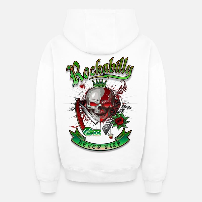 Rockabilly Skull - Sweat à capuche unisexe zippé oversize épais SPREAD - blanc