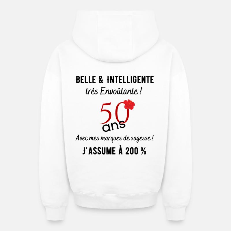 anniversaire 50 ans - Sweat à capuche unisexe zippé oversize épais SPREAD - blanc