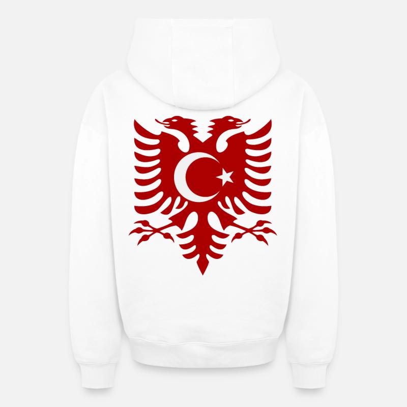 Albanie Turquie Drapeau - Sweat à capuche unisexe zippé oversize épais SPREAD - blanc