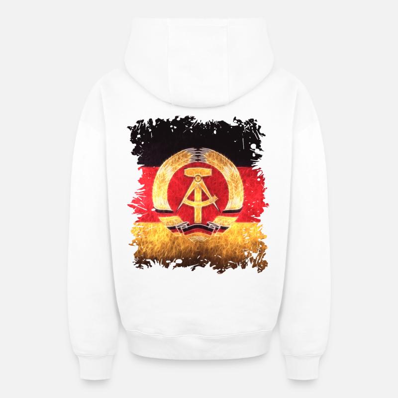 Drapeau de la RDA - Sweat à capuche unisexe zippé oversize épais SPREAD - blanc