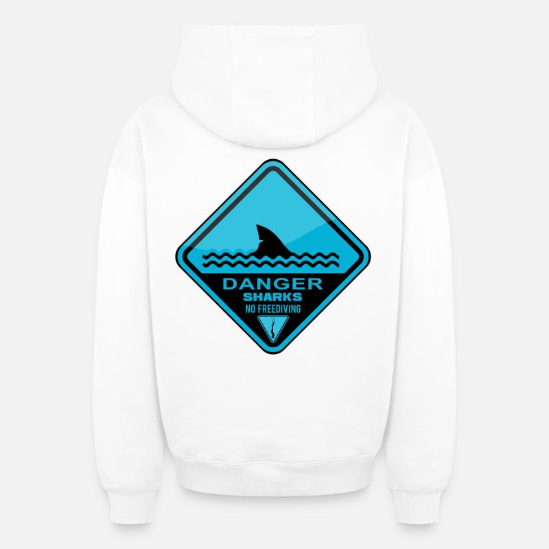 Danger Sharks Pas d’apnée - Sweat à capuche unisexe zippé oversize épais SPREAD - blanc