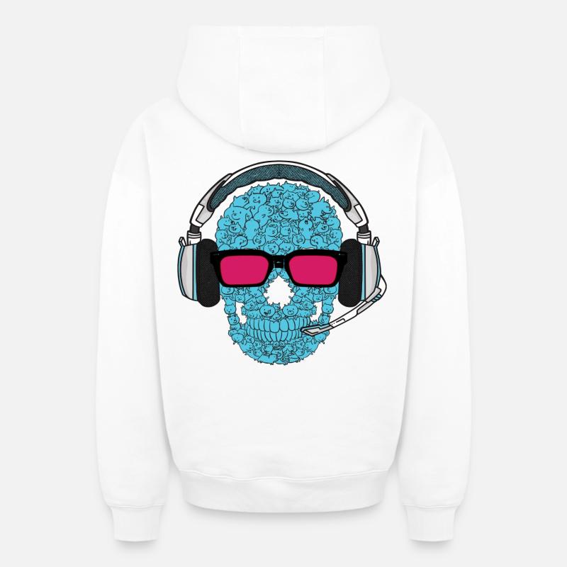 Crâne de musique - Sweat à capuche unisexe zippé oversize épais SPREAD - blanc
