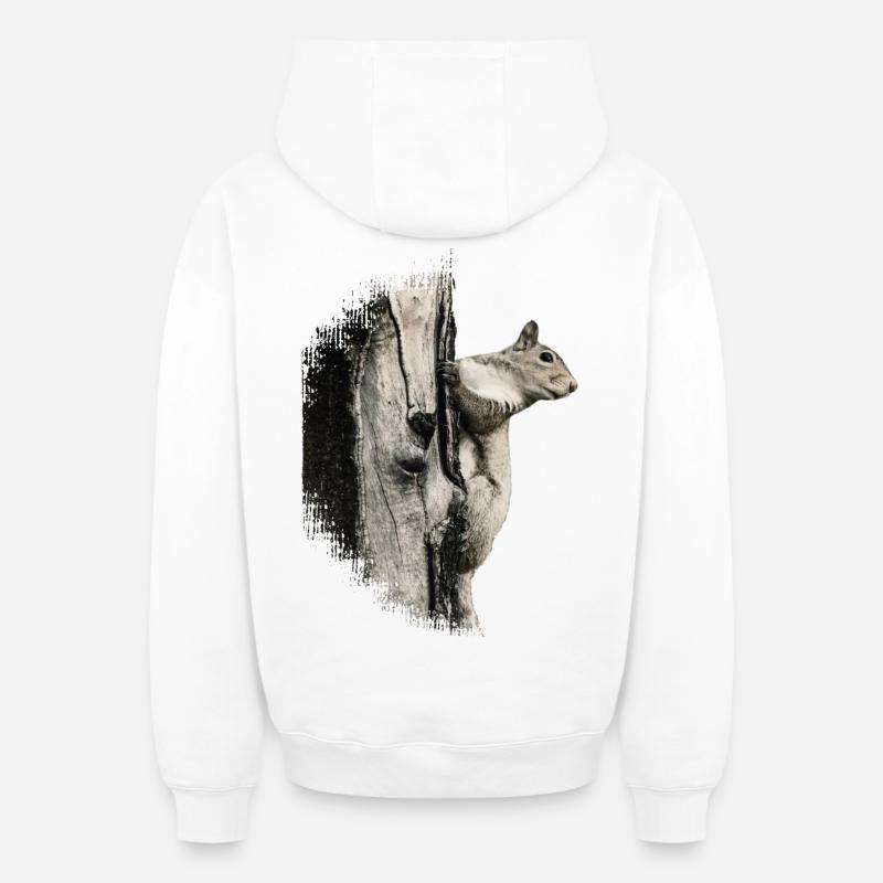 Écureuil - Sweat à capuche unisexe zippé oversize épais SPREAD - blanc