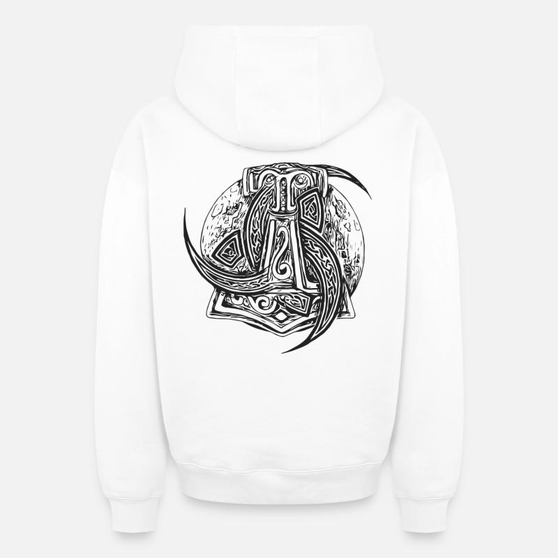 Thorhammer Boussole Lune - Sweat à capuche unisexe zippé oversize épais SPREAD - blanc