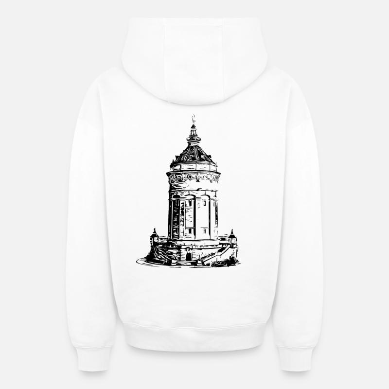 Château d’eau de Mannheim Mannheim - Sweat à capuche unisexe zippé oversize épais SPREAD - blanc